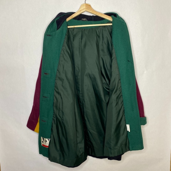 90s Color block ADA Wool Peacoat Colourful Green, Purple, Yellow, Black Sz Large - Picture 9 of 9